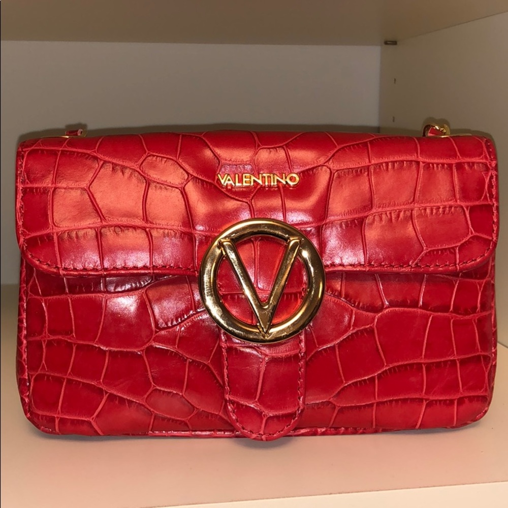 Mario Valentino Red Snakeskin Leather Shoulder Bag